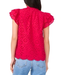 1.State Women's Eyelet Flutter-Sleeve Top