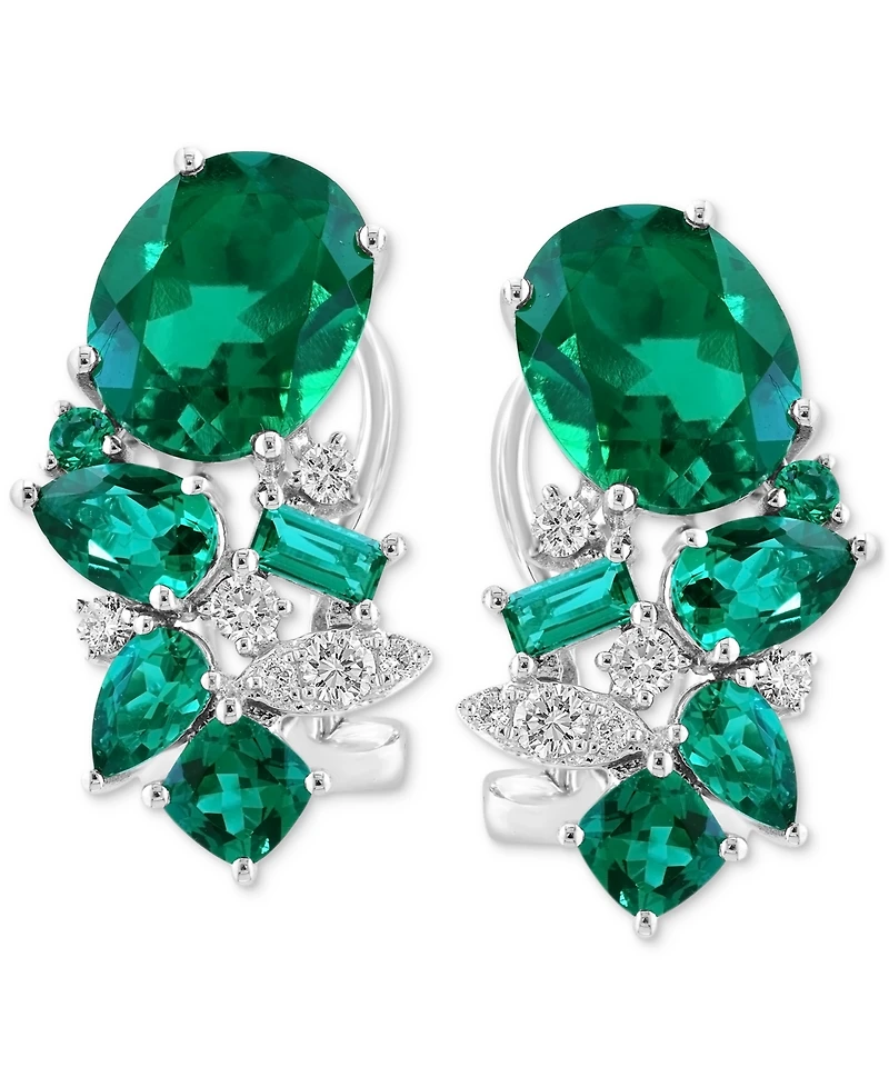 Effy Lab Grown Emerald (8 ct. t.w.) & Lab Grown Diamond (1/4 ct. t.w.) Mixed-Cut Statement Earrings in 14k White Gold