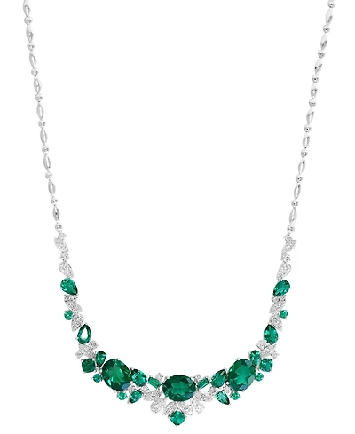 Effy Lab Grown Emerald (13-5/8 ct. t.w.) & Lab Grown Diamond (1-5/8 ct. t.w.) Mixed-Cut 18" Statement Necklace in 14k White Gold