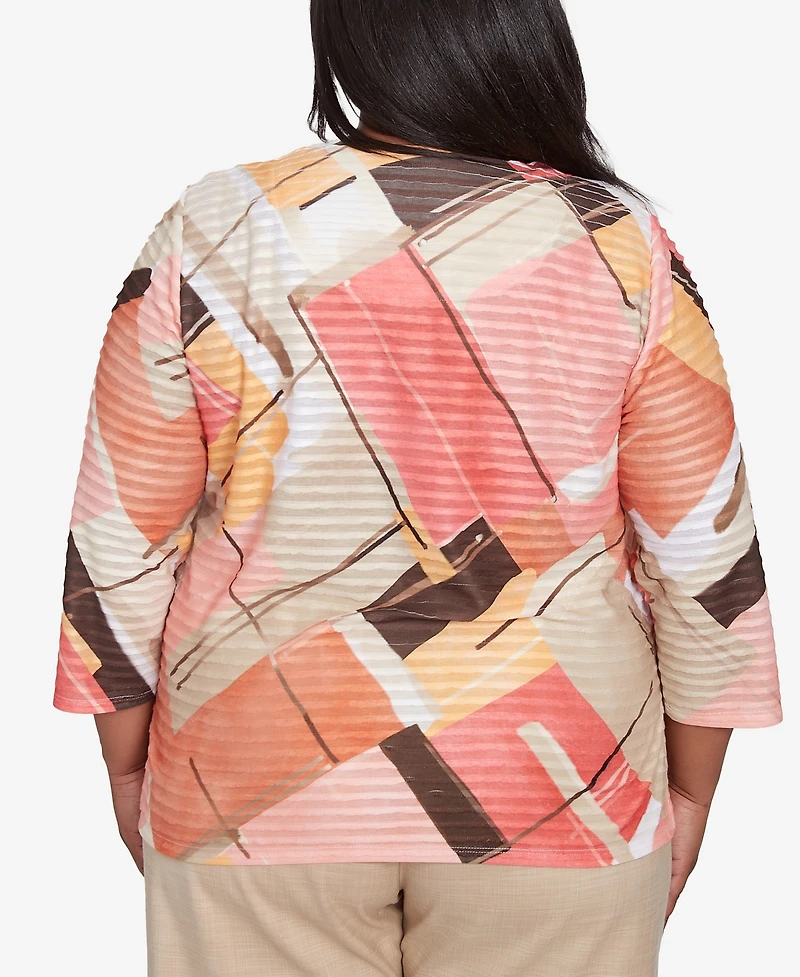 Alfred Dunner Plus Catalina Island Colorful Patchwork Crew Neck Top