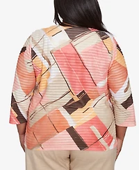 Alfred Dunner Plus Catalina Island Colorful Patchwork Crew Neck Top