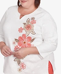 Alfred Dunner Plus Catalina Island Romantic Embroidered Floral Top
