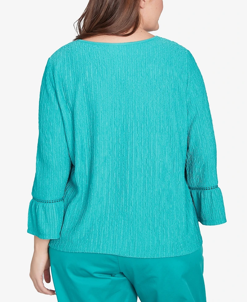 Alfred Dunner Plus Nantucket Solid Tie Front Bell Sleeve Top