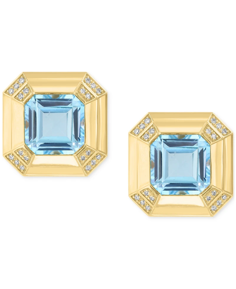 Effy Collection Diamond (7/8 ct. t.w.) & Sky Blue Topaz (11-1/2 ct. t.w.) Stud Earrings in 14k Gold Over Silver