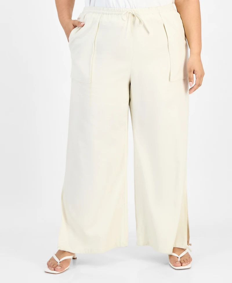Bar Iii Trendy Plus Split-Hem Wide Linen Pants, Exclusively at Macy's