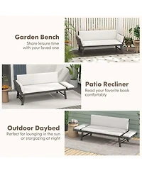 Outdoor Convertible Sofa Daybed with Adjustable Armrests Removable Cushions