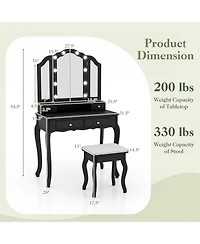 Makeup Vanity Table Set with Lighted Mirror and Drawers