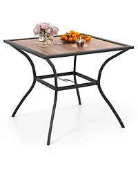 Gymax Patio Table for 4 People w/ Umbrella Hole Wood-Like Tabletop Metal Support Legs