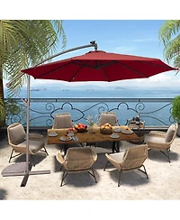 10 Ft Cantilever Patio Umbrella with Lights Offset Crank Large Outdoor Pool