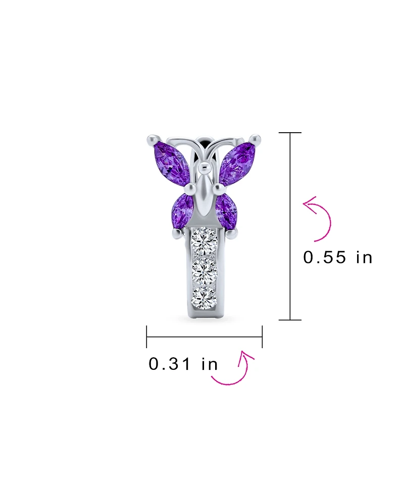 Bling Jewelry Majesty Butterfly Huggies – Purple & White Cz Hoop Earrings in Sterling Silver