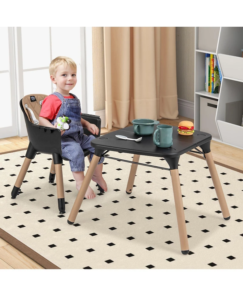 Slickblue Kids 4-in-1 Convertible Table Chair Set with Pu Cushion