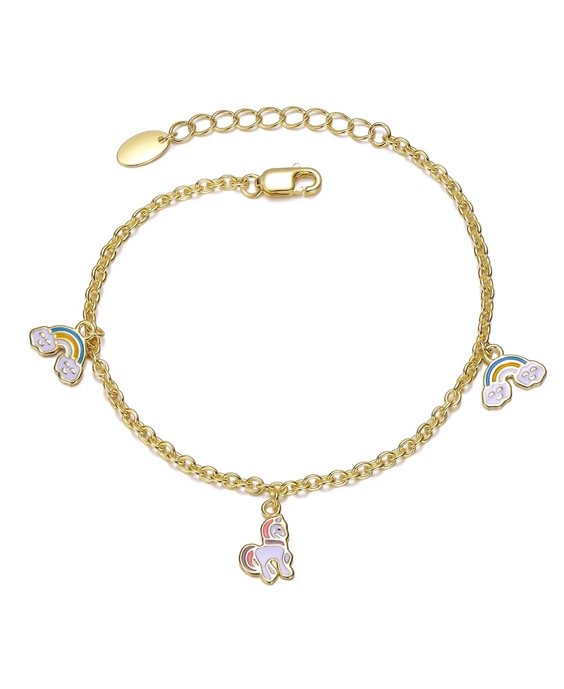 GiGiGirl Sterling Silver 14K Gold Plated with Rainbow and Horse Charm Bracelet