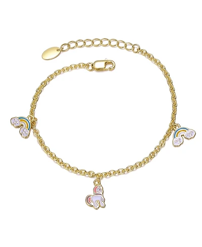 GiGiGirl Sterling Silver 14K Gold Plated with Rainbow and Horse Charm Bracelet