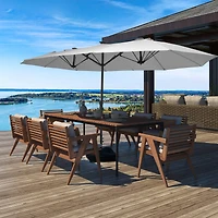 15 ft Patio Umbrellas with Solar Lights 12 Led Strip Umbrella Rib, Double-Sided Market Base Included, Grey