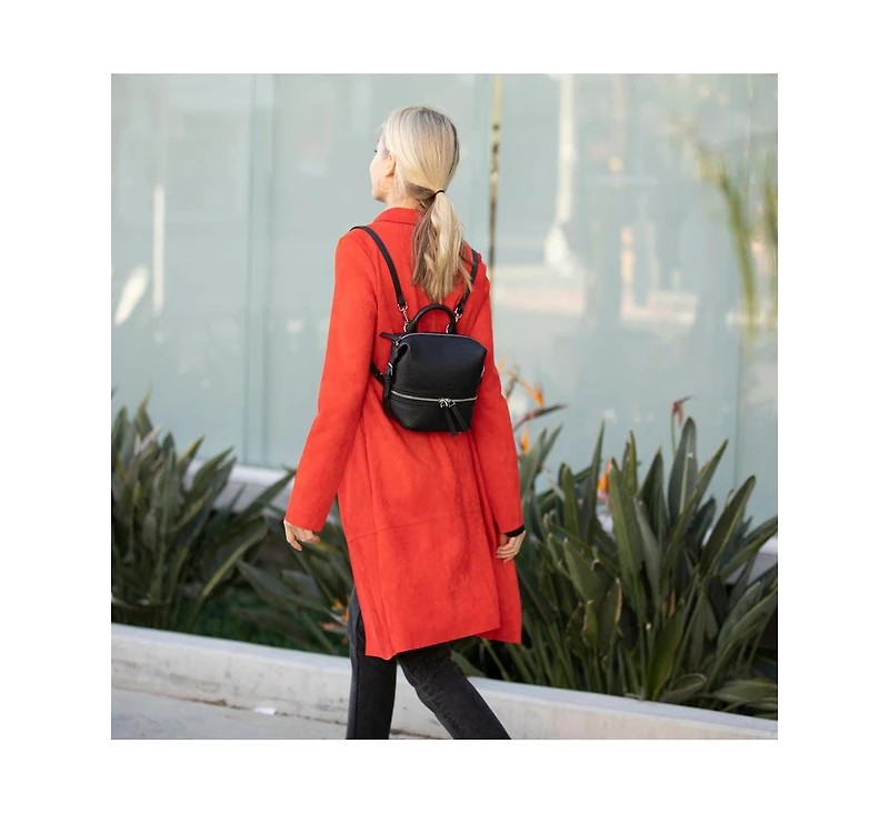 Susu Black Leather Backpack Purse for Women Convertible Crossbody Bag Medium Size with Front and Back Pockets