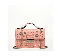 Susu Women s Pink Embellished Crossbody Bag Studded Shoulder Purse with Chain Strap and Top Handle, Statement Designer Handbag for Evening & Casual Ou