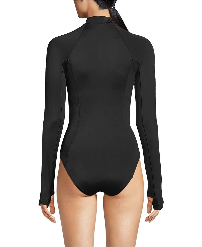 Lands' End Women's Mastectomy Tugless Long Sleeve Rash Guard One Piece Swimsuit