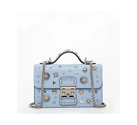 Susu Women s Light Blue Studded Crossbody Bag Powder Blue Sky Blue Designer Leather Shoulder Purse Top Handle and Embellishments