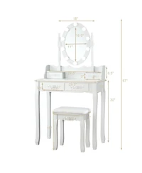 Makeup Dressing Table with Touch Switch Lighted Mirror and Cushioned Stool
