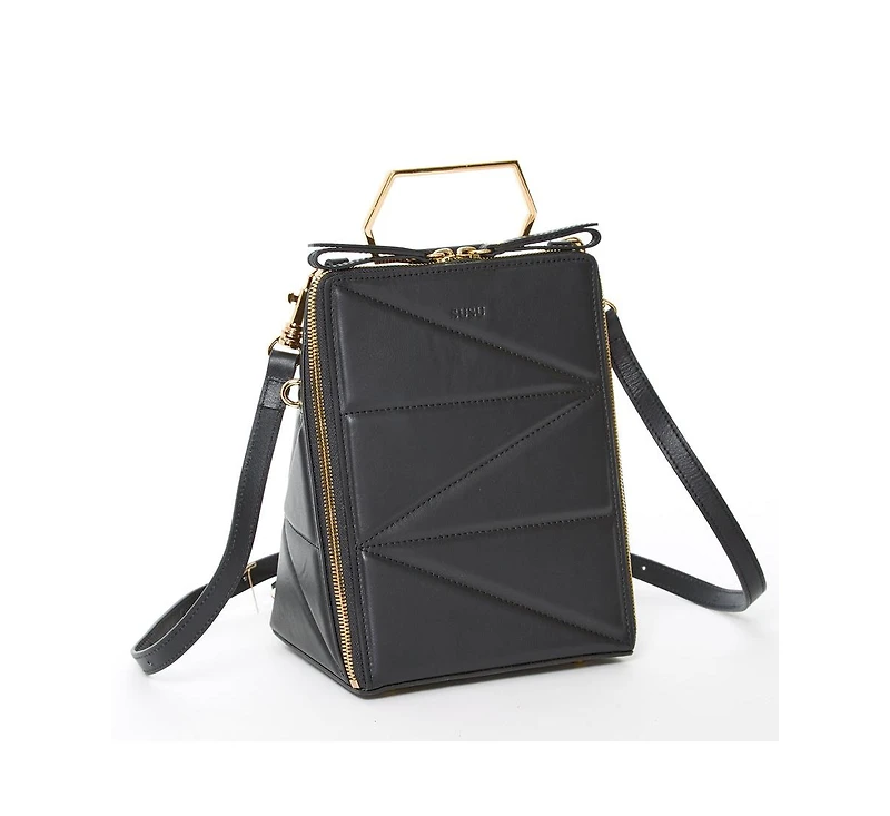 Susu Black Leather Backpack Purse for Women – Unique Convertible Medium Crossbody Bag with Top Handle