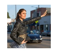 Susu Black Leather Clutch Bag Leopard Unique Evening Purse Women's Handbag