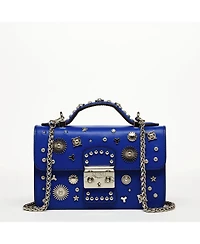 Susu Studded Cobalt Blue Leather Crossbody Bag Small Designer Women s Purse with Chain Strap and Top Handle