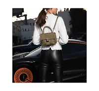 Susu Leather Backpack for Women Convertible Crossbody Bag Olive Green Purse