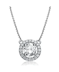 Sterling Silver White Gold Plated with Clear Cubic Zirconia Halo Necklace