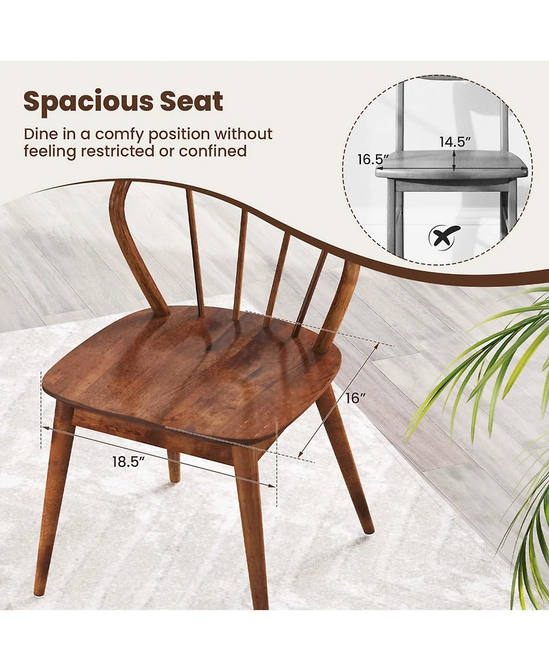 Wooden Dining Chair Set of 4 with High Spindle Back Rubber Wood Legs Wide Seat