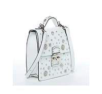 Susu Convertible Leather Backpack Purse White Crossbody Bag with Embellishments and Top Handble Women's Handbag