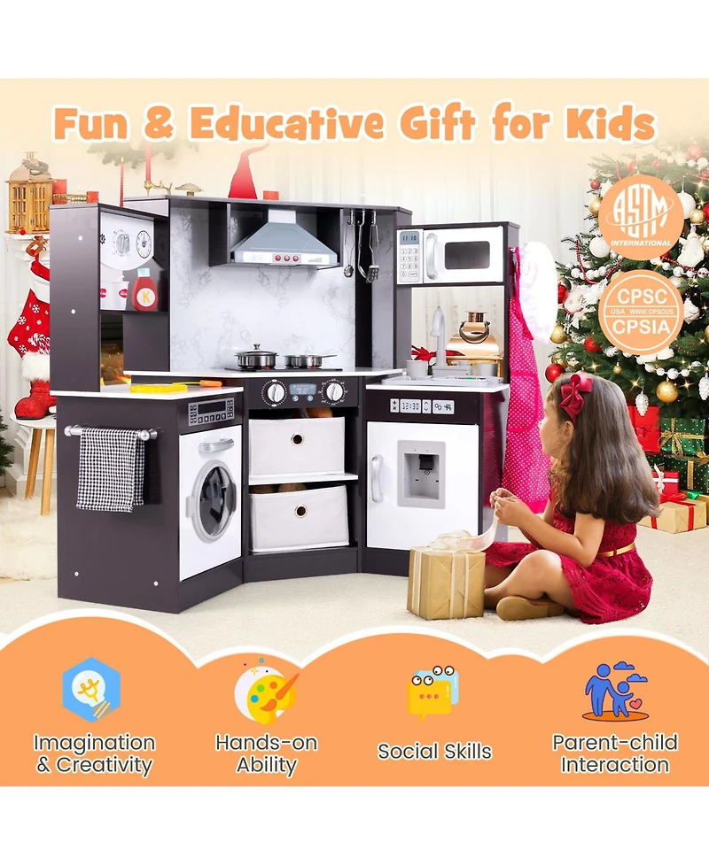 Kids Play Kitchen Playset with Realistic Lights and Sounds Interactive Cooking Toy for Toddlers