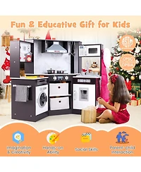 Kids Play Kitchen Playset with Realistic Lights and Sounds Interactive Cooking Toy for Toddlers
