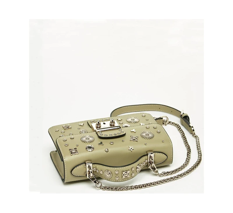 Susu Women s Sage Green Studded Crossbody Bag Designer Shoulder Purse with Chain Strap and Top Handle, Statement Handbag with Embellished for Day to N