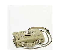 Susu Women s Sage Green Studded Crossbody Bag Designer Shoulder Purse with Chain Strap and Top Handle, Statement Handbag with Embellished for Day to N