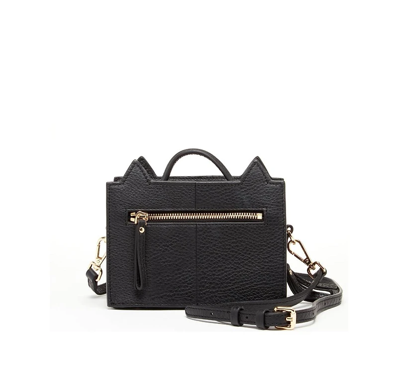Susu Leather Cat Bag Black Crossbody Purse Women's Handbag with Top Handle and Adjustable Strap