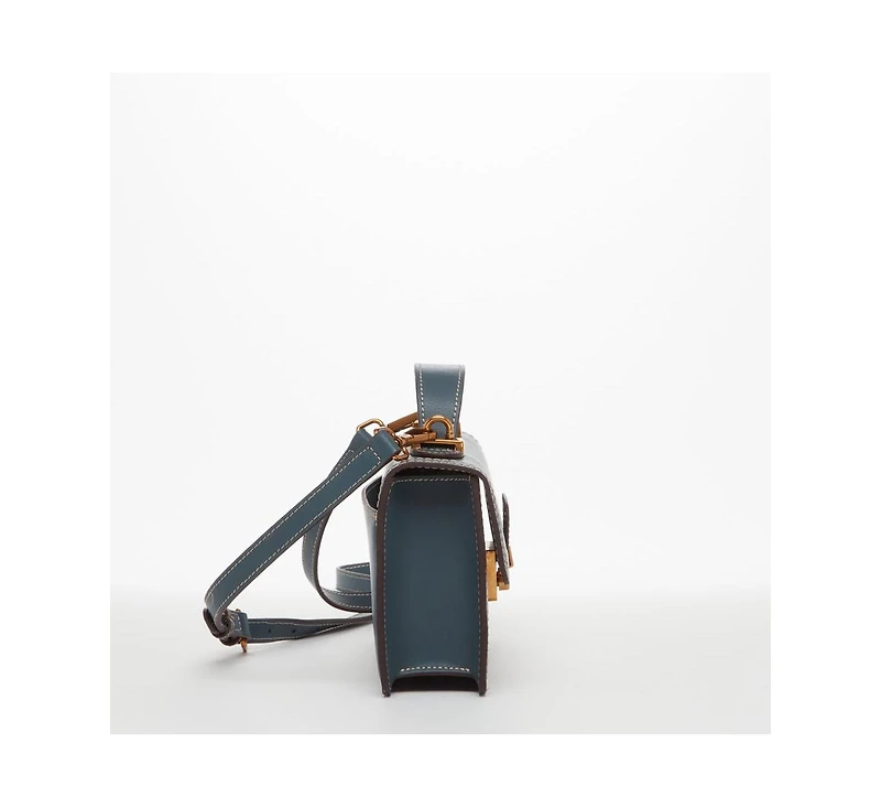 Susu Blue Leather Crossbody Bag Small Cute Purse for Women with Top Handle and Adjustable Strap