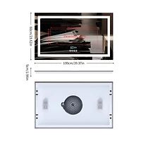 Luvodi 39.37 x 23.62 In Rectangle Led Lighted Bathroom Mirror Bluetooth Speaker Dimming Vanity Mirror
