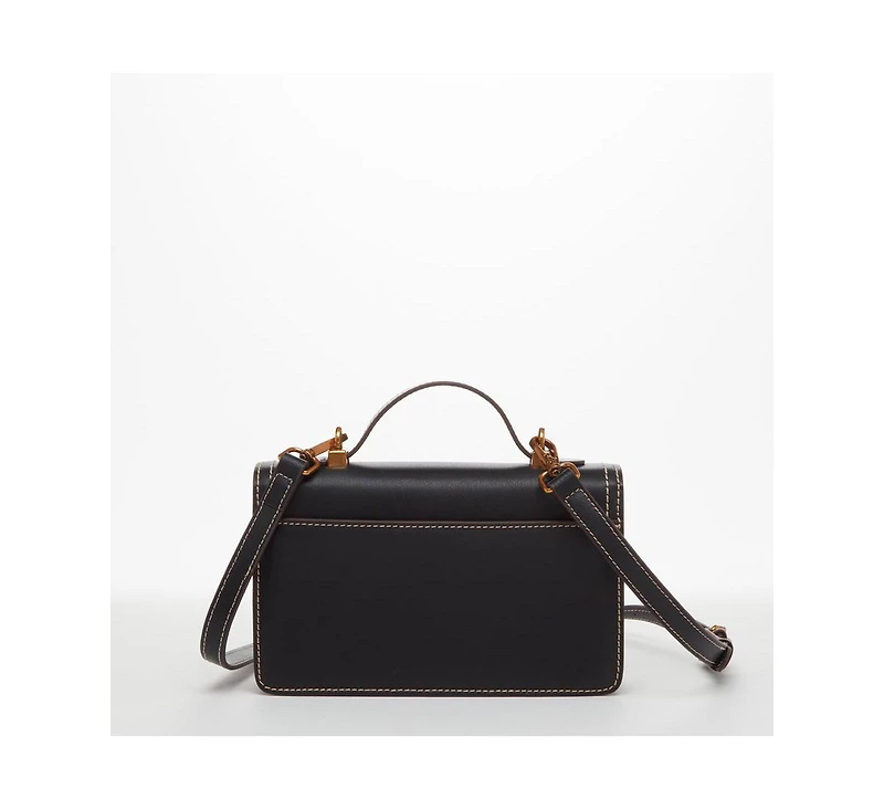 Susu Black Purse Leather Small Crossbody Bag Cute Women's Handbag with Top Handle and Adjustable Strap