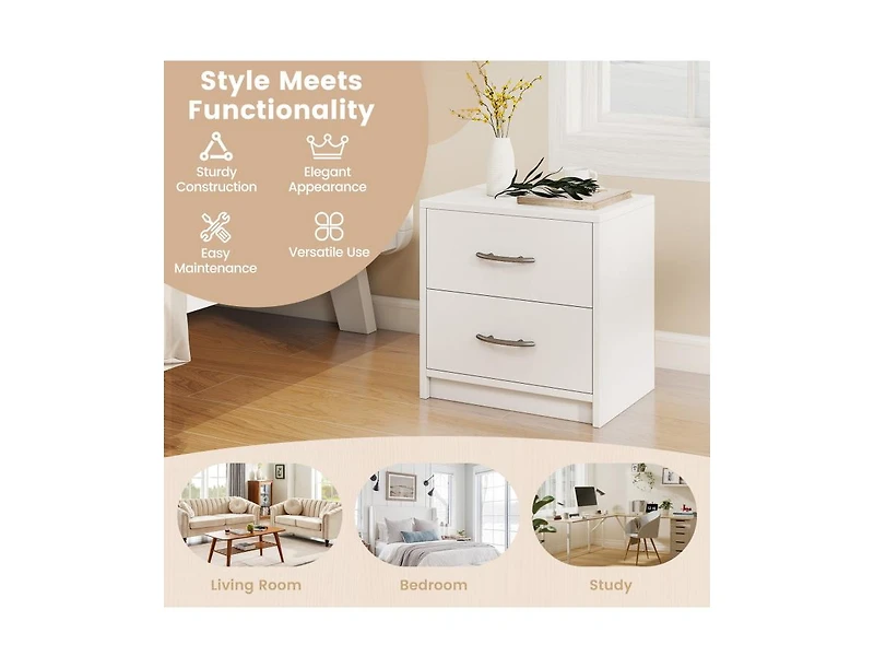 2-Drawer Nightstand with Storage for Bedroom or Living Room, Compact Side Table