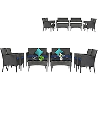 4PCS Patio Wicker Furniture Set Coffee Table Cushions