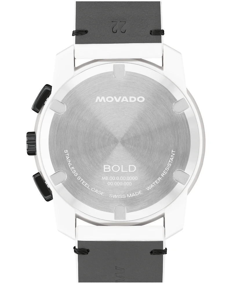 Movado Men's Bold Tr90 Swiss Quartz Chrono White Leather Watch, 43.5mm