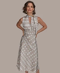 Donna Karan New York Women's Dot-Print Tie-Neck A-Line Dress
