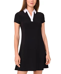 Msk Petite Spread-Collar Short-Sleeve Shift Dress