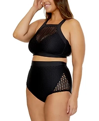 Becca Etc Women's Castaway Textured High Waist Bikini Bottoms