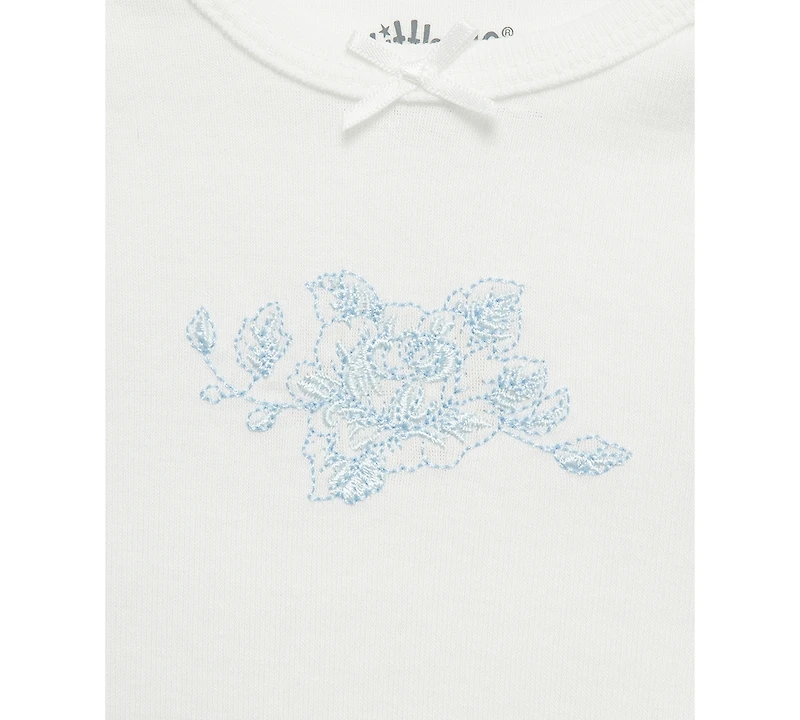 Little Me Baby Girls Blue Roses Short-Sleeve Cotton Bodysuits, Pack of 3
