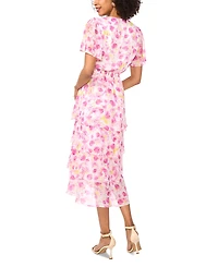 Vince Camuto Women's Smocked Waist V-Neck Tiered Midi Dress