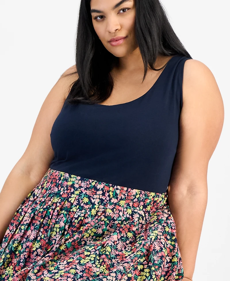 Tommy Hilfiger Plus Floral-Print-Skirt Sleeveless Dress