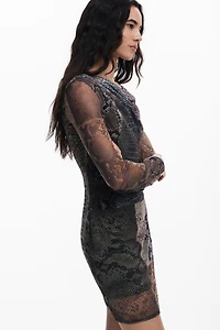 Desigual Women's Asymmetric neckline animal print dress
