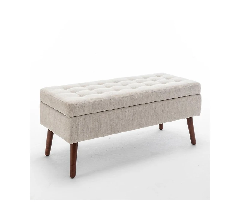 Tufted Storage Ottoman Bench for Bedroom or Entryway, Linen Storage Bench with Solid Wood Legs-The Pop Home