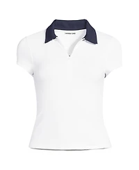 Lands' End Women's SunShade Upf 50 Short Sleeve Pique Johnny Collar Rash Guard